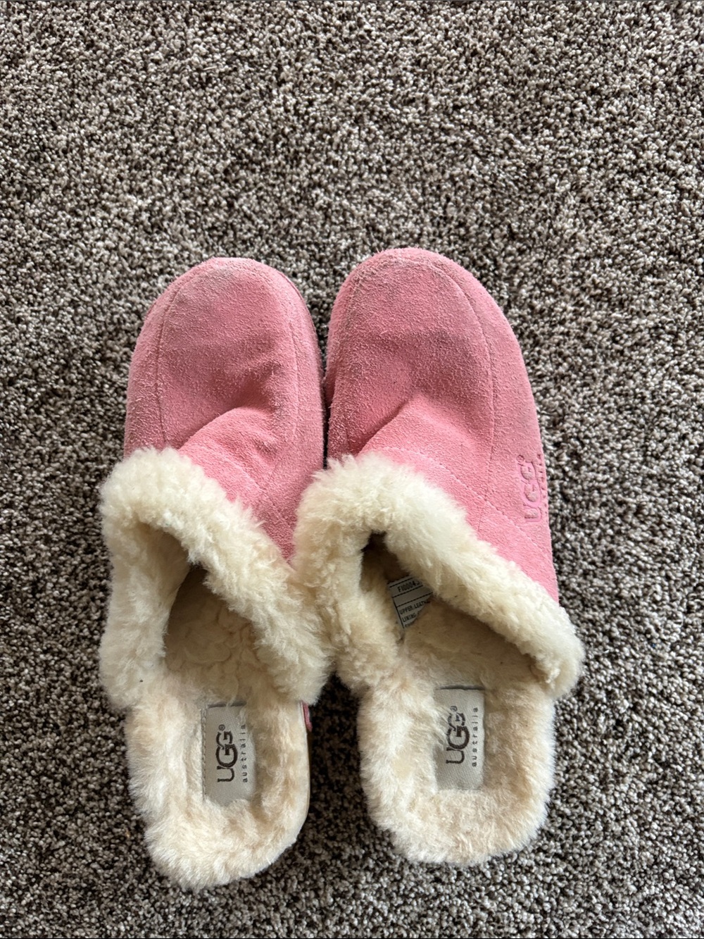 UGG Pink Suede Shearling-Lined Mule Slippers